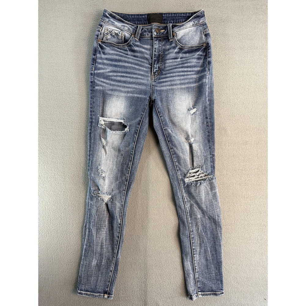 Buckle Black Ankle Skinny Jeans Womens 26 Medium Wash Blue Distressed Stretch